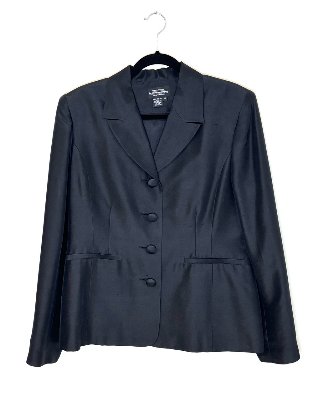 Vintage J. Peterman 100% Silk Black Blazer Jacket Size 16 Classic Tailored